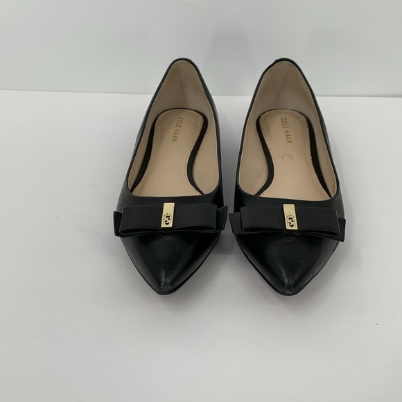 Cole Haan Elsie Bow skimmer flat pointed toe shoe ballet black leather flat 6.5 - Picture 5 of 8